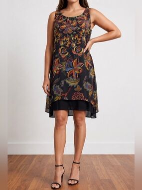 Desigual Y2K Cape Style Black Design Rhinestone Floral 70’s 40 Black Party Dress